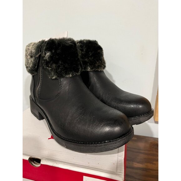 Kadi Maya Womens Black Ankle Boots w/ Faux Fur Trim & Side Zip Size 8.5 - Picture 4 of 9